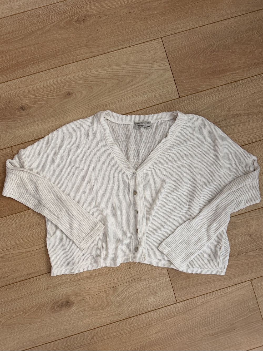 Urban Outfitters Ivory Cropped Waffle Knit Cardigan - Small